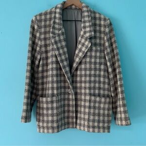 Laurie Lee Vintage Check Tweed Wool Menswear Blazer Jacket M Grey Ivory Rare
